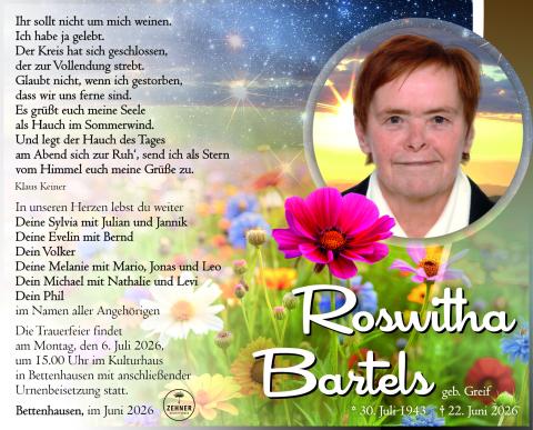 Traueranzeige Roswitha Bartels