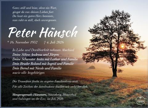 Traueranzeige Peter Hänsch