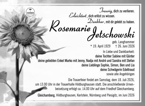 Traueranzeige Rosemarie Jetschowski