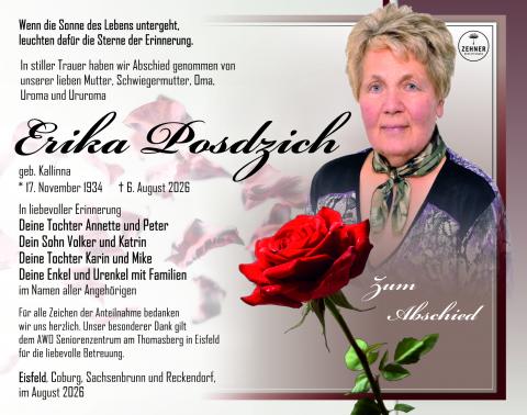 Traueranzeige Erika Posdzich