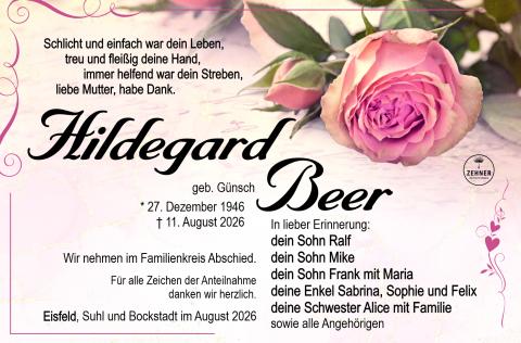 Traueranzeige Hildegard Beer