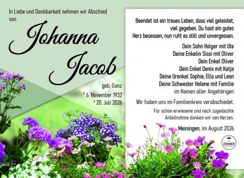 Traueranzeige Johanna Jacob