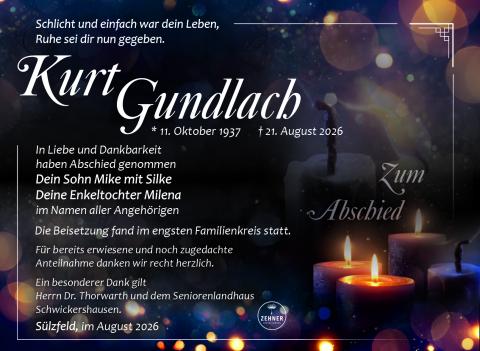 Traueranzeige Kurt Gundlach