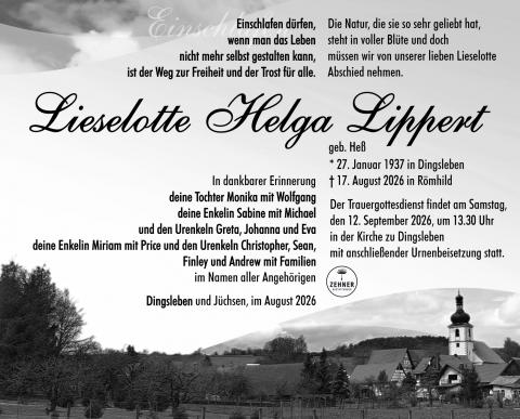 Traueranzeige Lieselotte Helga Lippert