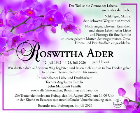 Traueranzeige Roswitha Ader