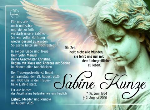 Traueranzeige Sabine Kunze