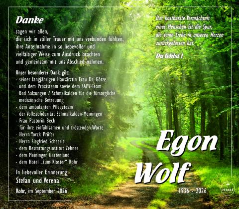 Danksagung Egon Wolf