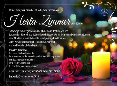 Danksagung Herta Zimmer