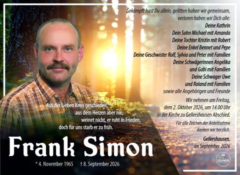 Traueranzeige Frank Simon
