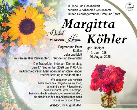 Traueranzeige Margitta Köhler