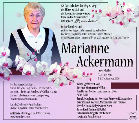 Traueranzeige Marianne Ackermann