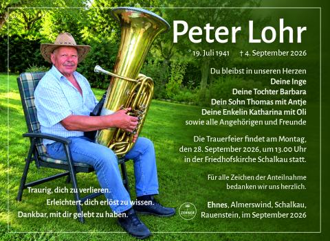 Traueranzeige Peter Lohr