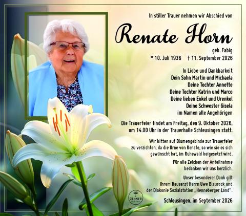 Traueranzeige Renate Horn
