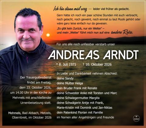 Traueranzeige Andreas Arndt