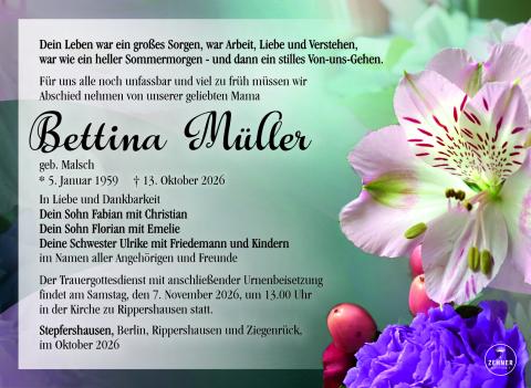 Traueranzeige Bettina Müller