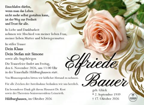 Traueranzeige Elfriede Bauer