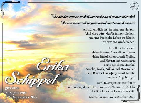 Traueranzeige Erika Schippel