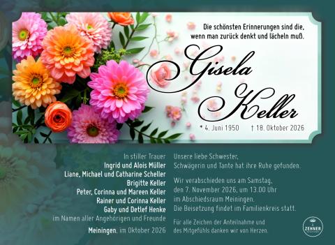 Traueranzeige Gisela Keller