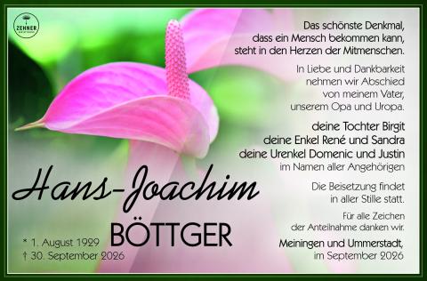 Traueranzeige Hans-Joachim Böttger