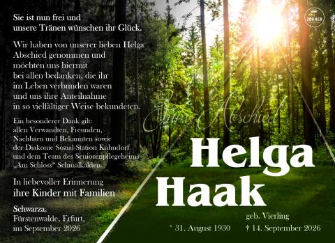 Traueranzeige Helga Haak