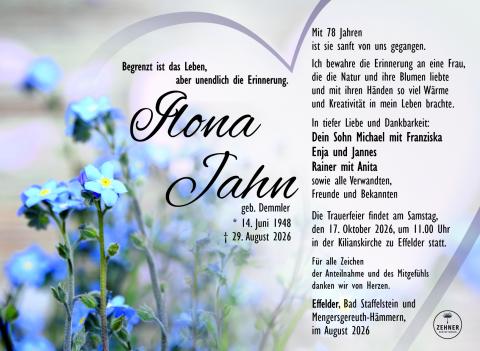Traueranzeige Ilona Jahn