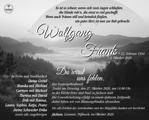 Traueranzeige Wolfgang Frank